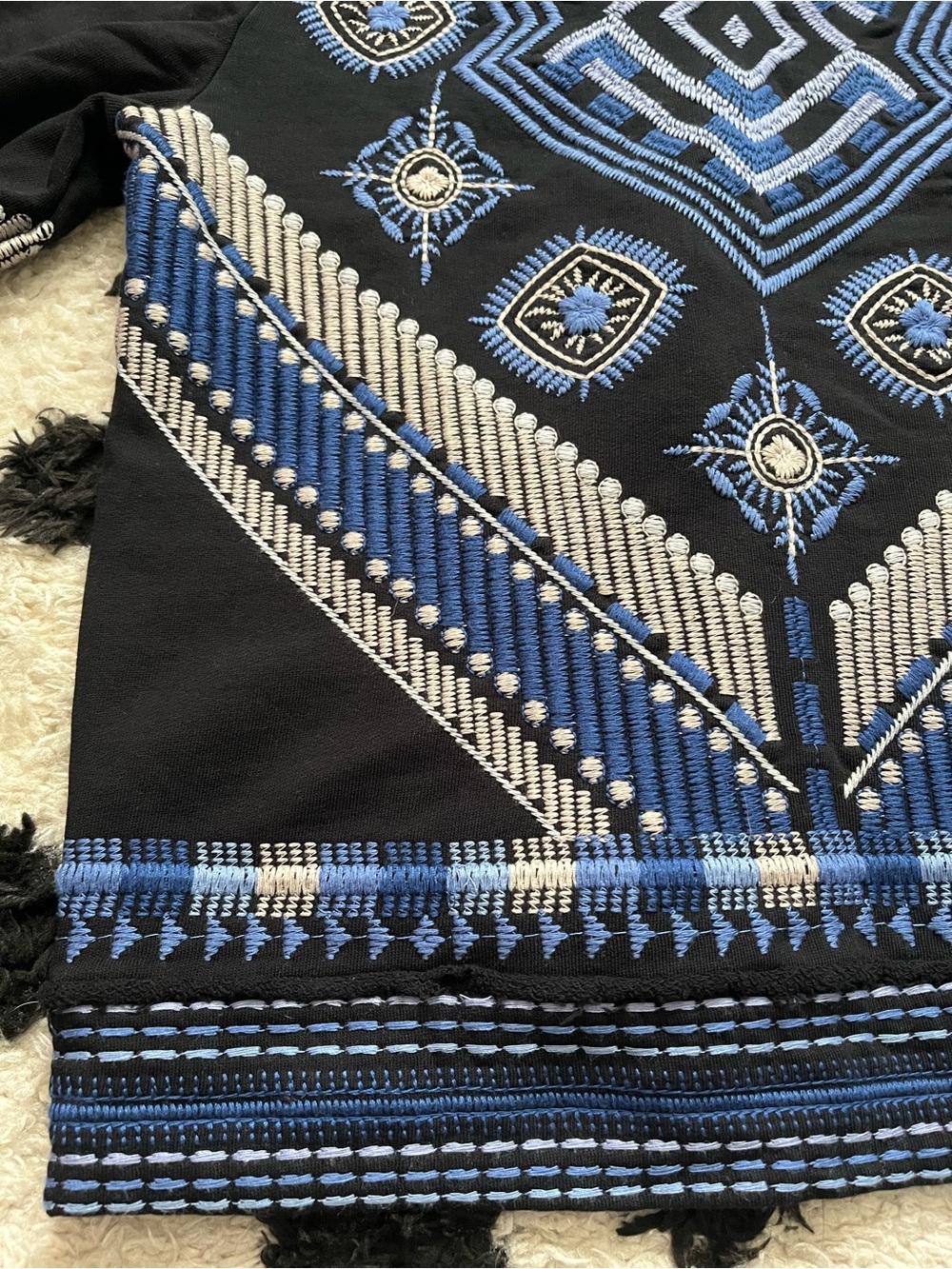 Johnny Was sz Small french Terry mixed media embroidered blue no button jacket - Picture 13 of 16